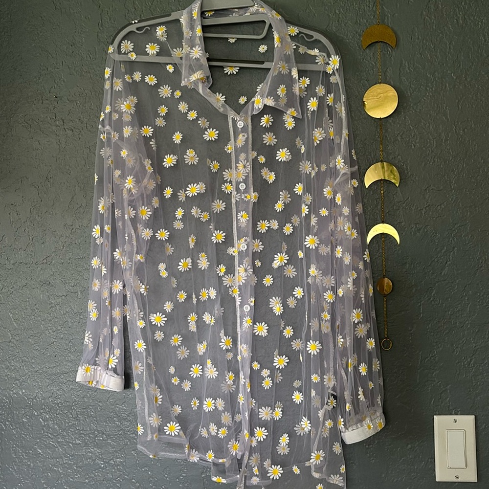 SHEIN Lilac Long Sleeve Sheer Top